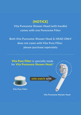 BODYLUV included-filter notice: shower head with handle includes one Puresome filter; round Vita Pure filter is sold separately.