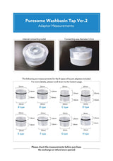 BODYLUV Puresome Washbasin Tap Ver.2 connector measurements and eight adapter types