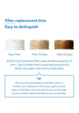 BODYLUV Washbasin Tap filter colour checks and one-to-two-month replacement guidance