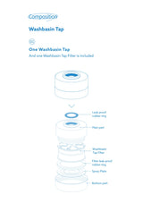 BODYLUV Washbasin Tap Ver.2 components and the included white filter