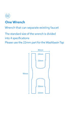 Included BODYLUV Washbasin Tap wrench with the 22mm fitting marked