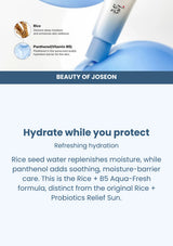 Beauty of Joseon Relief Sun Aqua-Fresh: Rice + B5 SPF50+ PA++++: rice + b5 — Hydrate while you protect.
