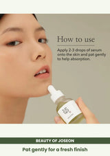 Beauty of Joseon Calming Serum: Green Tea + Panthenol: Pat gently for a fresh finish.