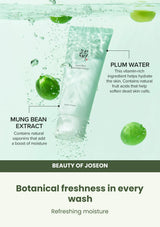 Beauty of Joseon Green Plum Refreshing Cleanser: green plum + mung bean — Botanical freshness in every wash.