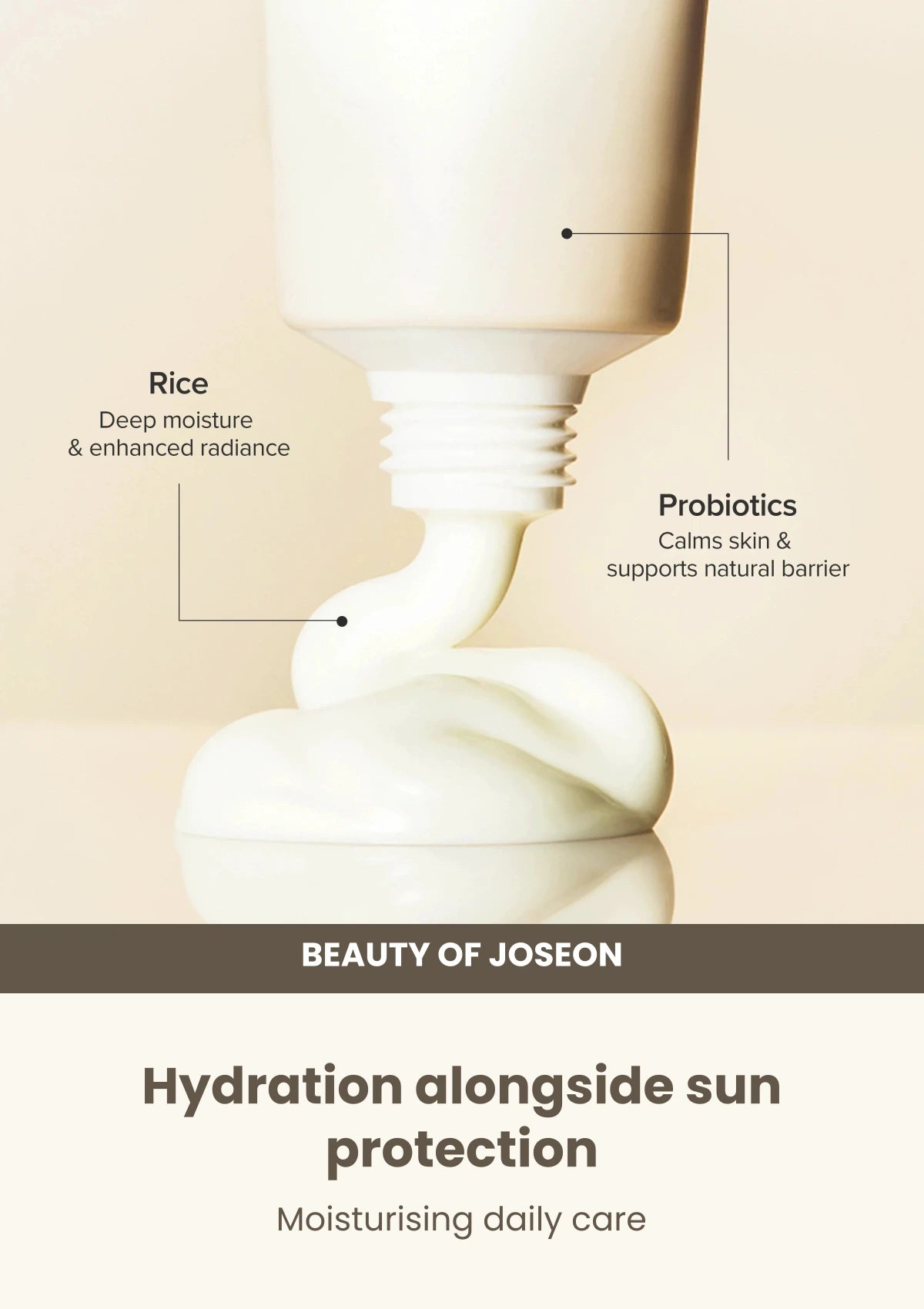 Beauty of Joseon Relief Sun: Rice + Probiotics SPF50+ PA++++: rice + fermented grains — Hydration alongside sun protection.