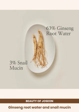 Beauty of Joseon Revive Serum: Ginseng + Snail Mucin: Ginseng root water and snail mucin.