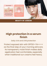 Beauty of Joseon Ginseng Moist Sun Serum SPF50+ PA++++: sun protection — High protection in a serum finish.