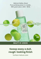 Beauty of Joseon Green Plum Refreshing Toner: AHA + BHA: exfoliating care — Sweep away a dull, rough-looking finish.
