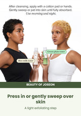 Beauty of Joseon Green Plum Refreshing Toner: AHA + BHA: how to use — Press in or gently sweep over skin.