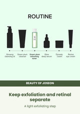 Beauty of Joseon Green Plum Refreshing Toner: AHA + BHA: routine balance — Keep exfoliation and retinal separate.