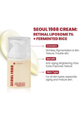 Seoul 1988 cream bottle with product details on a white background