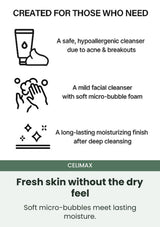 CELIMAX Make your cleanse feel comfortable again: Soft micro-bubbles meet lasting moisture.