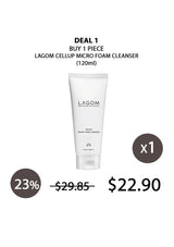 Lagom Cellup Micro Foam Cleanser with pricing and discount information on a white background