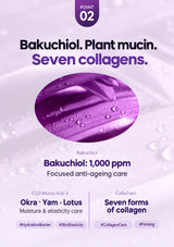 Bakuchiol 1000 ppm, okra, yam and lotus plant mucin and seven collagen forms