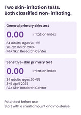 Two 34-person skin-irritation tests, each with an irritation index of 0.00