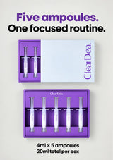 One CLEARDEA Deep Wrinkle Shot box contains five 4ml ampoules, 20ml total