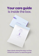 CLEARDEA care guide inside the carton, opened along the easy-cut line