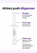 Airless push dispenser with plunger, inner cap and outer cap