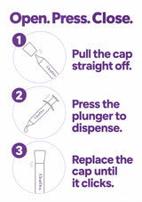 Open the cap straight, press the plunger and close until the cap clicks