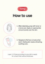 English directions for Minari Gel Serum, face and body use, and two to three comfortable layers