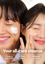 Ampoule-to-foam cleansing with a close-fitting gel and soft lather