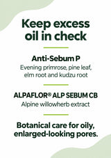 Anti-Sebum P and alpine willowherb extract for excess oil and enlarged-looking pores