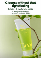 Ectoin and five hyaluronic acid forms in a mildly acidic cleanser for a hydrated finish