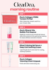 Four aligned CLEARDEA morning routine steps from PDRN pad to cream ampoule