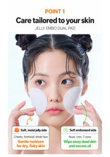 Soft jelly side for cheeks and forehead; embossed side for nose, chin and T-zone