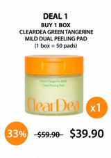 CLEARDEA Green Tangerine Mild Dual Peeling Pad Deal 1: buy 1 box, 50 pads, $39.90, usual $59.90, 33% saving