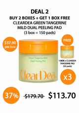 CLEARDEA Green Tangerine Mild Dual Peeling Pad Deal 2: buy 2 boxes and get 1 free, 150 pads, $113.70, usual $179.70, 37% saving