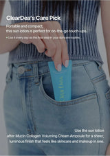 CLEARDEA Care Pick: portable sunscreen, daily final skincare step and layering after Mucin Collagen Voluming Cream Ampoule