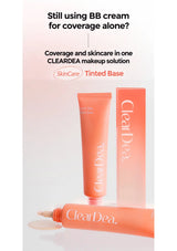 CLEARDEA coral tinted-base tubes and carton: makeup coverage and skincare in one