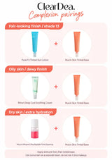 CLEARDEA complexion pairings with tinted sun lotion, Minari soothing cream and Bubble First Essence