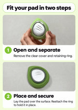 How to remove the cover and retaining ring and secure a pad on the CLEARDEA device