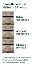 Original skin glow photographs before application, after one use and 24 hours later