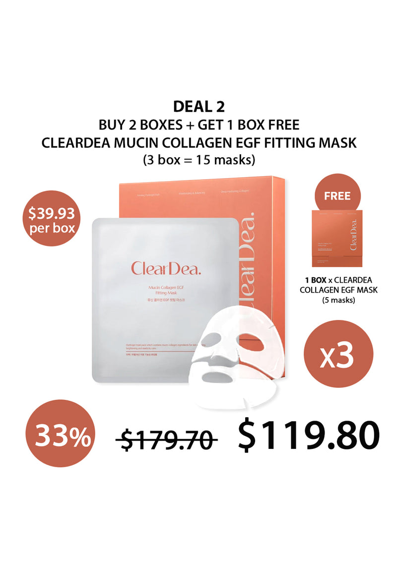[CLEARDEA] Mucin Collagen EGF Fitting Mask (1 Box = 5 Masks)
