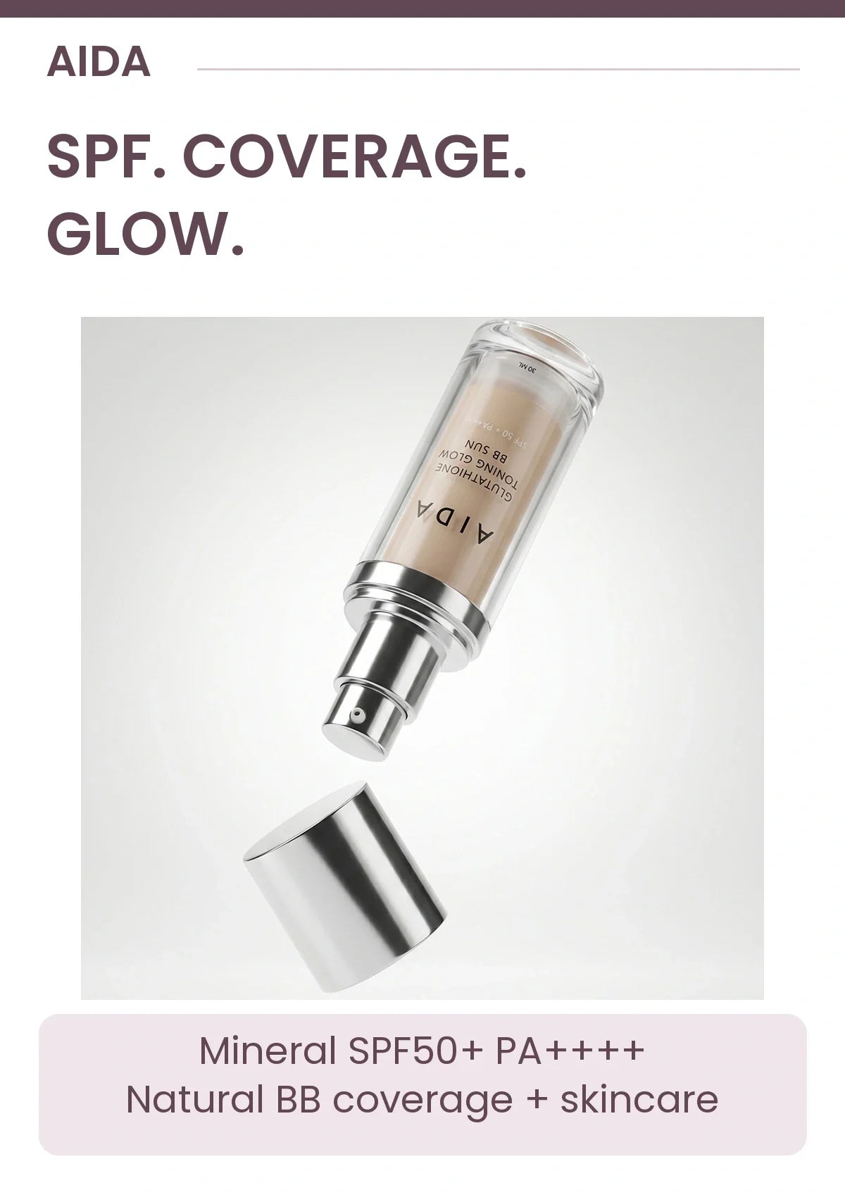 AIDA BB Sun: mineral SPF50+ PA++++, natural BB coverage and skincare in one morning step