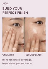 AIDA BB Sun application demonstration showing one layer and a second layer of coverage