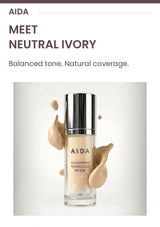 Neutral Ivory shade with authentic AIDA BB Sun product and beige texture photograph