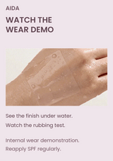 Animated demonstration of the applied AIDA BB Sun finish under water and rubbing