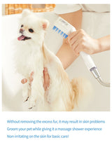 Blue Puresome brush attachment showering a dog