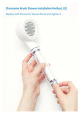 Connect and tighten the Puresome Brush Shower to the hose