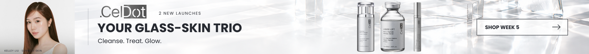 CELDOT glass-skin trio with Kelley Liu: cleanser, serum and cream. Shop October Week 5.
