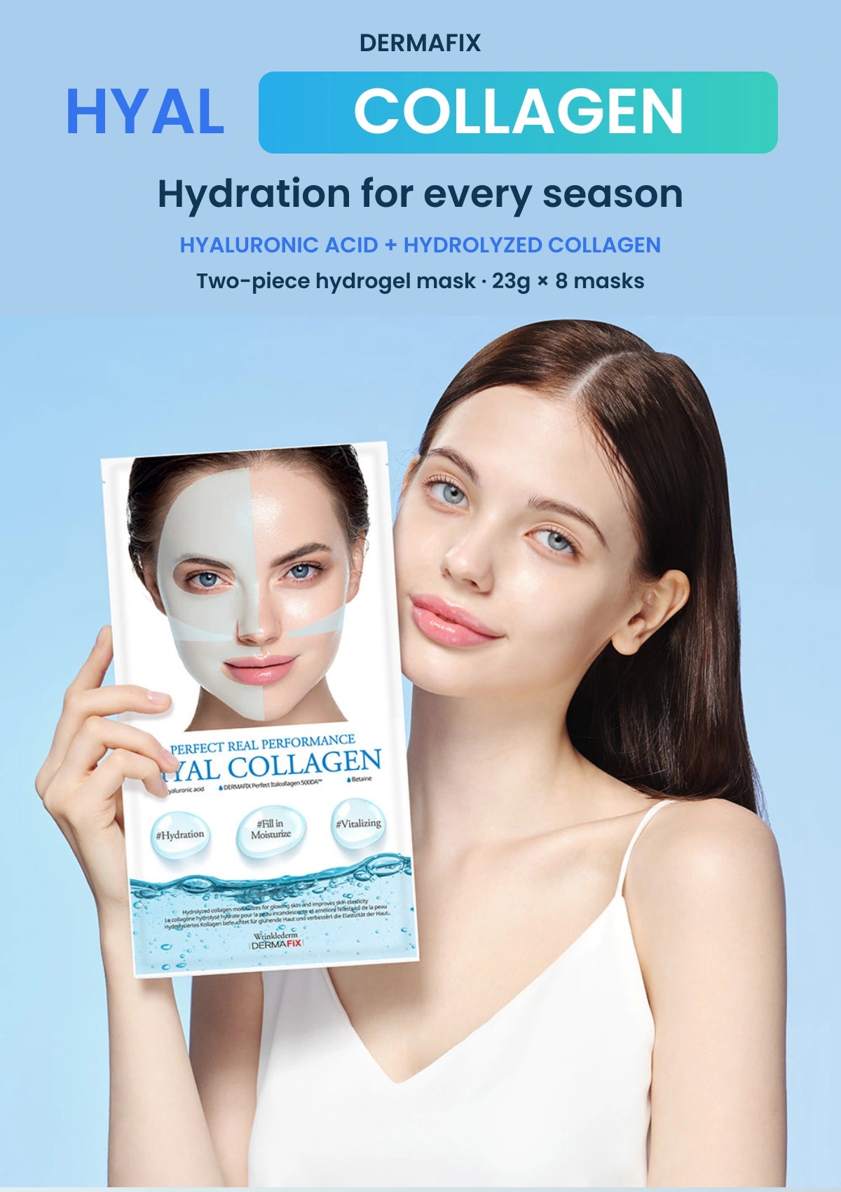 DERMAFIX Hyal Collagen mask — hydration for every season, 23g x 8 masks
