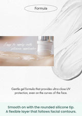 Transparent Sun Gel Patch formula and rounded silicone applicator close-up