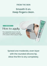 Rounded silicone tip spreading FROM THE SKIN Sun Gel Patch on the cheek without fingers