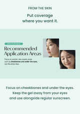 Recommended application areas for FROM THE SKIN Sun Gel Patch shown on cheekbones and under the eyes