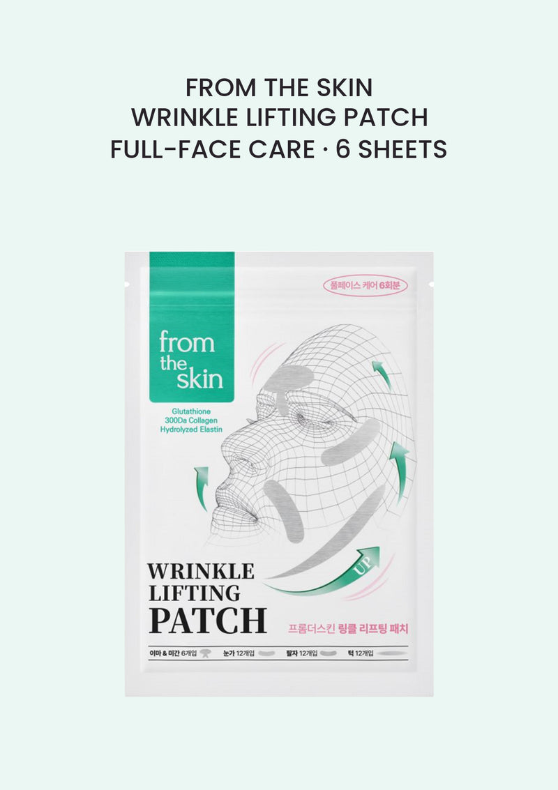 FROM THE SKIN Wrinkle Lifting Patch, full-face care, 6 sheets, on a pale mint background
