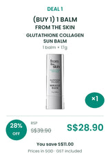 Buy 1: 1 × 17g FROM THE SKIN Sun Balm. RSP S$39.90, COCOMO price S$28.90, save 28%. SGD, GST included.